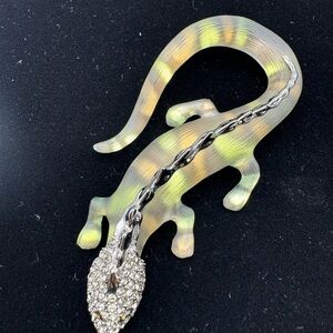Alexis Bittar Lucite Crystal Durban Salamander Brooch Silver Details